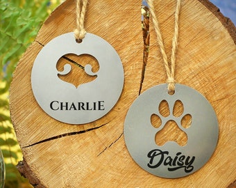 Personalized Metal Dog Ornament, Custom Dog Ornament, Dog Name Ornament, Engraved Metal Art Ornament, Pet Memorial Ornament with Jute Rope