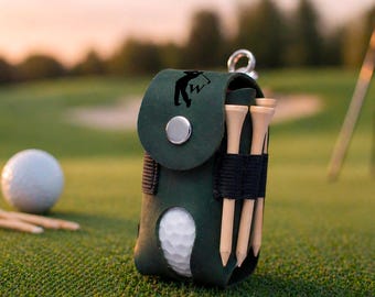 Custom Leather Golf Ball Holder, Personalized Golf Tee Keychain, Engraved Golf Accessory, Golf Gift for Him, Groomsmen Gifts