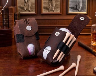 Personalized Golf Ball Bag, Custom Leather Golf Tee Organizer, Golf Gift for Men, Golfer Accessories for Men, Golf Holder with Clip