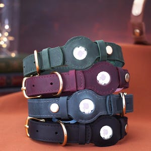 Personalized Leather Dog Collar with AirTag Holder, Custom Airtag Dog Collar, Air Tag Pet Collars with Engraved ID Tag, Safety Dog Collar