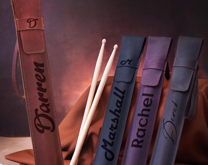 Custom Leather Drumstick Case, Personalized Drum Stick Holder, Gift for Drummer, Engraved Drumstick Keeper, Drumstick Bag, Gift for Musician