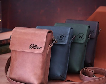 Personalized Leather Sling Bag for Men, Custom Shoulder Purse, Christmas Gift for Him, Everyday Crossbody Bag, Men’s Travel Bag with Strap