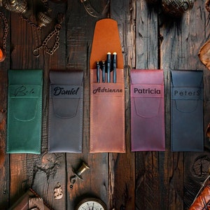 Custom Leather Pen Case, Personalized Leather Pen Sleeve, Leather Craft Pen Holder, Engraved Leather Pen Bags, Gift for Women, Teacher Gifts