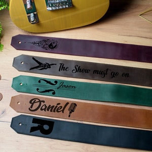 Leather Guitar Strap, Gifts for Him, Custom Guitar Strap, Engraved Bass Guitar Strap, Guitar Accessories, Personalized Leather Gifts