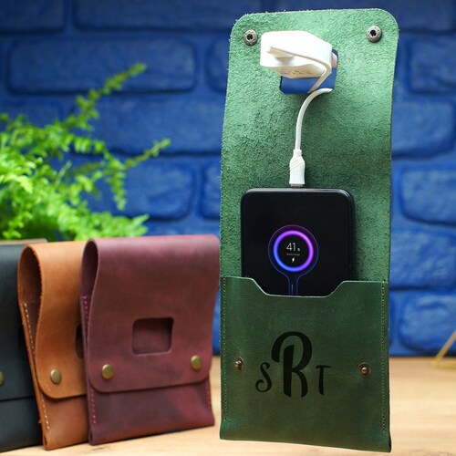Personalized Wall Charger Holder Leather Charging Dock Iphone Etsy
