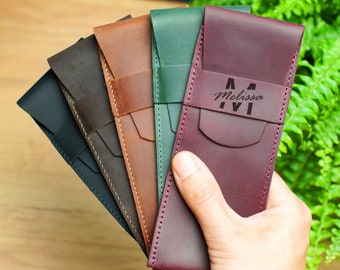 Leather Pen Holder, Personalized Pen Case, Custom Pen Sleeve, Leather Gifts for Him, Engraved Pen Cover, Gift for Her