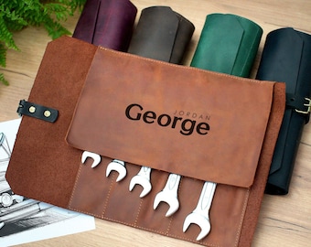 Tool Roll Leather, Personalized Wrench Roll, Car Tool Organizer, Personalized Gifts for Men, Custom Tool Bag, Motorcycle Leather Tool Pouch