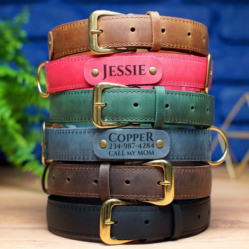 Personalized Leather Dog Collar Custom Dog Collar With Name Etsy
