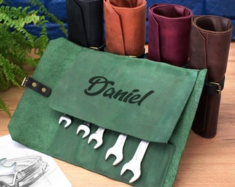 Rouleau de clé en cuir, rouleau d'outils personnalisé, sac organisateur d'outils de vélo, cadeau personnalisé pour lui, porte-clé gravé, pochette à outils en cuir pour homme