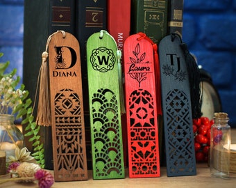 Personalized Wooden Bookmark with Custom Engraving, Unique Pattern Bookmarks, Cute Bookmark for Women with Tassel, Elegant Gift for Her