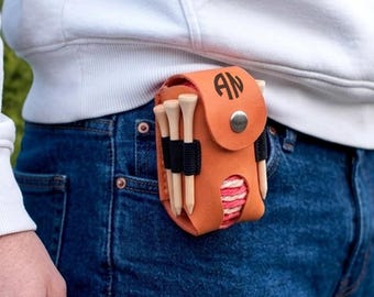 Leather Golf Ball Holder, Personalized Golf Tee Organizer, Custom Golf Accessory, Gift for Golfers, Golf Tee Carry Bag Pouch, Golf Gift