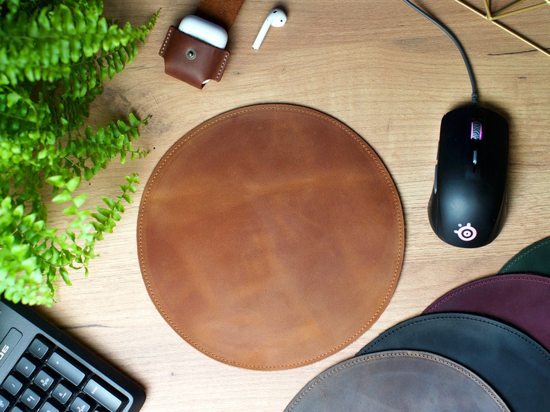 Personalized Mouse Pad, Leather Mouse Pad, Office Desk Pad Mat, Custom Computer Mousepad, Personalized Gifts for Men, Office Gifts Brown