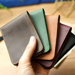 Cartera personalizada para hombres, Cartera de cuero delgado, Regalos de cuero personalizados, Billetera biple de cuero, Regalo de aniversario para él, Billetera para hombre