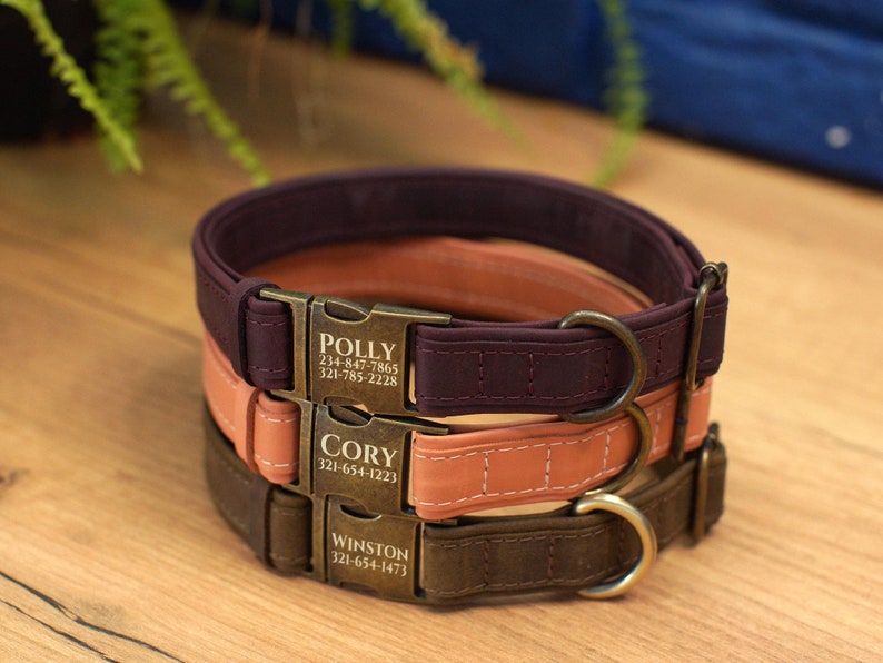Graverade läderhalsband för hundar med namn, läderhalsband för husdjur med spänne, personligt hundhalsband, specialdesignat hundhalsband, present till husdjursägare bild 6