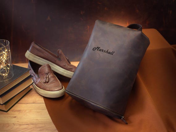 Custom Leather Shoe Bag, Engraved Shoe Pouch, Personalized Travel Case, Gift for Men, Leather Shoe Storage, Wedding Gift, Travel Organizer