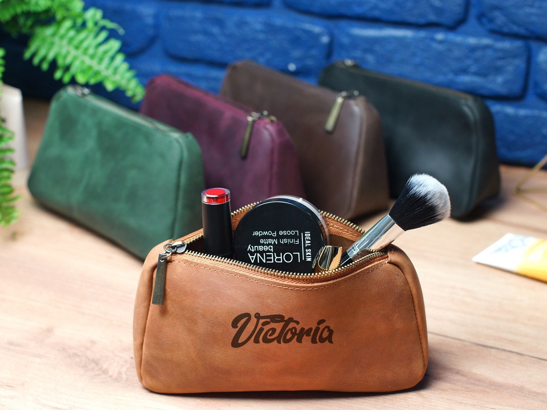 Personalized Leather Cosmetic Bag Custom Makeup Bag - Etsy