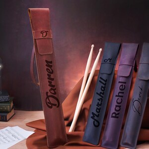 Sac personnalisé pour baguettes, Sac en cuir personnalisé pour baguettes, Cadeaux pour batteur, Étui porte-pilons gravé, Cadeau personnalisé pour musicien image 9