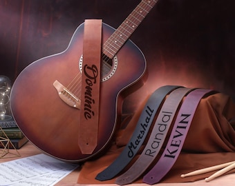 Custom Guitar Strap, Personalized Leather Guitar Strap, Engraved Acoustic Guitar Strap, Guitar Player Gift, Adjustable Guitar Straps