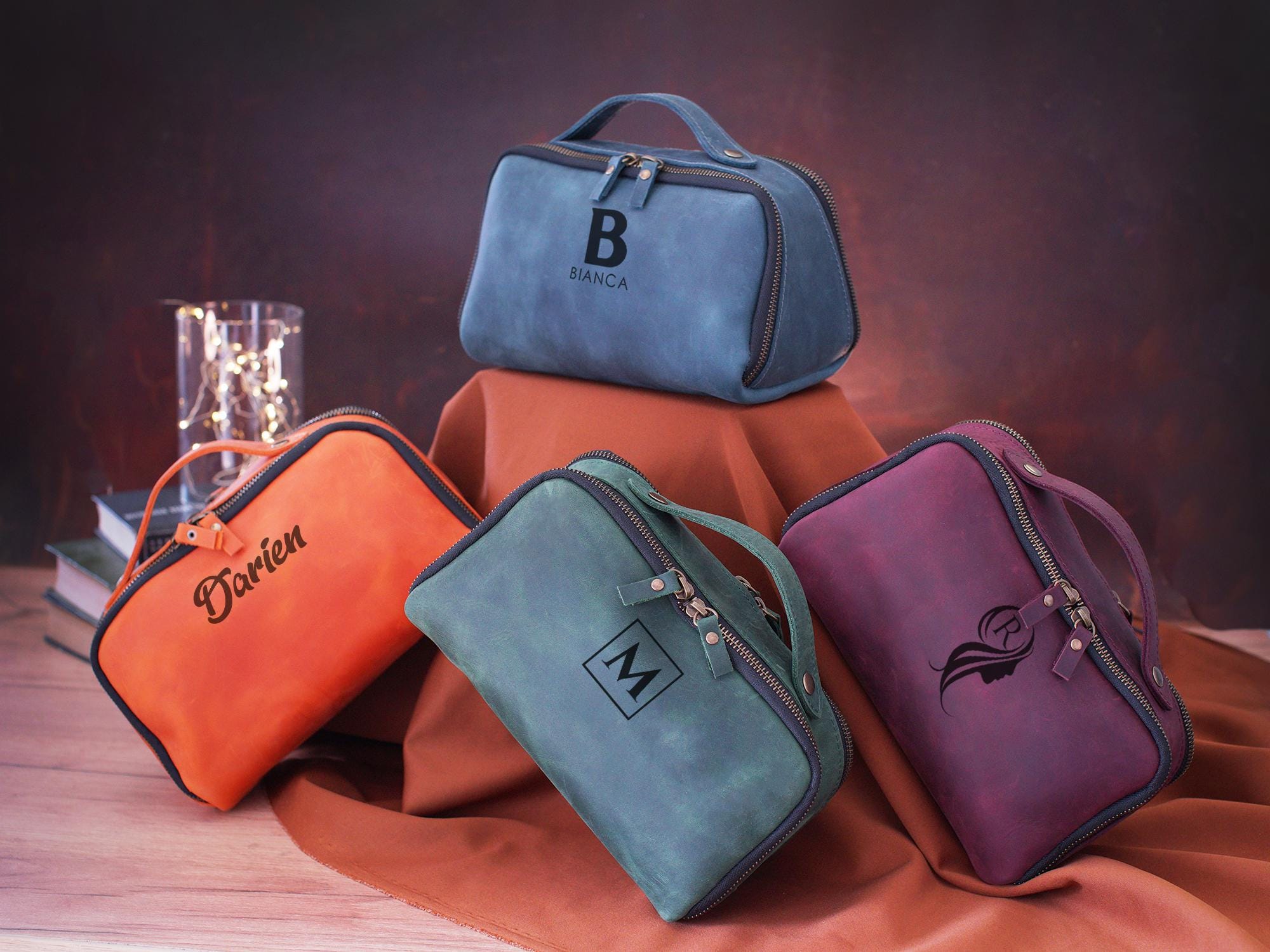 Personalized Cosmetic Bag – Custom Leather Toiletry Bag for Her, Makeup Pouch, Beauty Accessories Case, Bridesmaid Gifts, Gift for Women