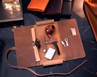 Custom Leather Smoking Pipe Pouch, Personalized Tobacco Holder Bag, Engraved Smoking Roll Organizer, Pipes Kit Case, Gift for Smokers