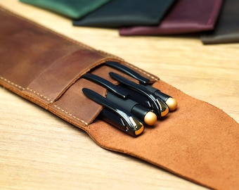 Personalized Pen Holder, Leather Pen Holder, Engraved Pen Case, Personalized Leather Gifts, Custom Pen Cover, Leather Pen Sleeve Pouch