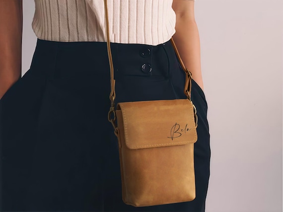 Engraved Leather Small Crossbody Bag, Personalized Shoulder Purse, Custom Travel Bag, Gifts for Her, Women’s Bag with One Compartment