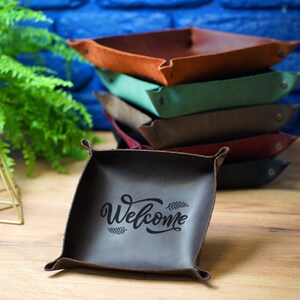 Vassoio di ritiro e riconsegna auto personalizzato, vassoio catchall in pelle, regali personalizzati in pelle, organizzatore di scrivania da ufficio personalizzato, vassoio di ritiro e riconsegna auto inciso per uomo immagine 10