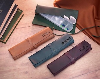 Custom Leather Pill Holder, Personalized Medicine Organizer, Travel Pill Box Pouch, Engraved Case With Plastic Pill Tray, Gift for Father