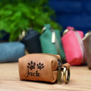 Leather Dog Poop Bag Holder, Personalized Dog Poop Bag Dispenser, Custom Dog Waste Bag Holder, Dog Lover Gift, Leather Dog Treat Bag Pouch