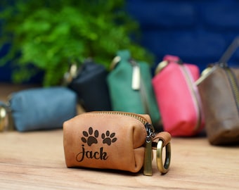 Leather Dog Poop Bag Holder, Personalized Dog Poop Bag Dispenser, Custom Dog Waste Bag Holder, Dog Lover Gift, Leather Dog Treat Bag Pouch