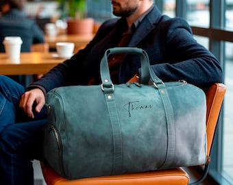 Leather Weekender Bag with Shoe Compartment, Custom Travel Duffel Bag, Gift for Men, Personalized Handmade Gym Bag with Shoe Pocket