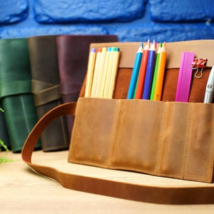 Leather Pencil Roll, Personalized Gift, Custom Pencil Case, Artist Tool Roll, Pencil Pouch Organizer, Leather Pen Roll, Pencil Tool Bag