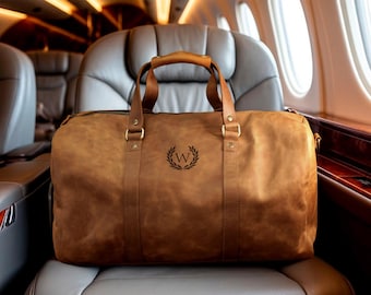 Personalized Leather Duffel Bag with Strap, Custom Engraved Travel Weekender Bag with Shoe Pocket, Large Gym Bag, Unique Gift for Him