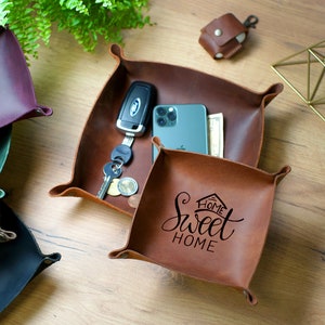 Vassoio di ritiro e riconsegna auto personalizzato, vassoio catchall in pelle, regali personalizzati in pelle, organizzatore di scrivania da ufficio personalizzato, vassoio di ritiro e riconsegna auto inciso per uomo immagine 2