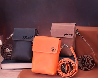 Leather Crossbody Bag - 7 Different Colors, Custom Personalized Shoulder Purse, Christmas Gift for Him, Small Travel Bag, Gift for Teacher