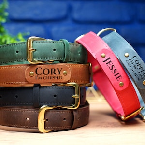 Leather Dog Collar with Name, Personalized Dog Collar, Engraved Dog Collar, Girl Dog Collar Female, Pet Collars for Dogs Pink Brown Blue