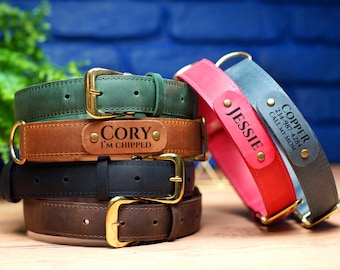 Leather Dog Collar with Name, Personalized Dog Collar, Engraved Dog Collar, Girl Dog Collar Female, Pet Collars for Dogs Pink Brown Blue