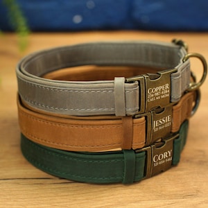 Graverade läderhalsband för hundar med namn, läderhalsband för husdjur med spänne, personligt hundhalsband, specialdesignat hundhalsband, present till husdjursägare bild 9