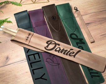 Leren drumstick tas met personalisatie, aangepaste drumstick tas, drummer geschenken, gegraveerde drumstick houder etui, cadeau voor drummer