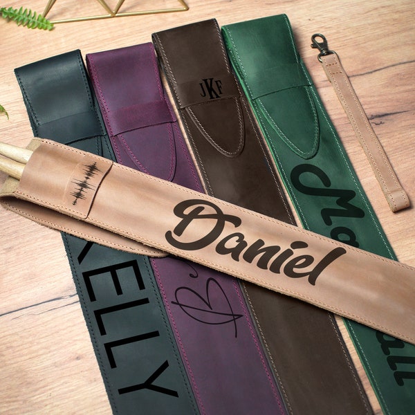 Leather Drumstick Bag with Personalization, Custom Drum Stick Bag, Drummer Gifts, Engraved Drumstick Holder Pouch, Gift for Drummer