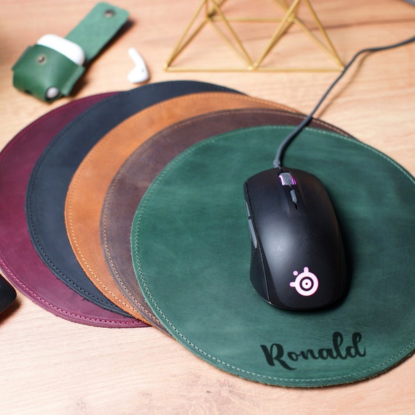Leather Mouse Pad 5 Colors Available, Personalized Mouse Pad, Custom Office Desk Pad, Personalized Leather Gifts, Monogram Computer Mousepad
