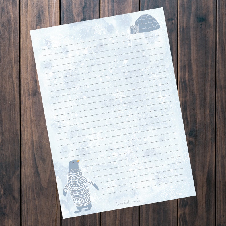 Printable Stationery Paper Snowy Penguin Unlined Writing Paper Lined Igloo Memo Paper