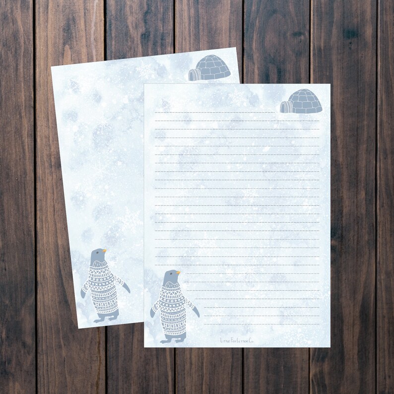 Printable Stationery Paper Snowy Penguin Unlined Writing Paper Lined Igloo Memo Paper