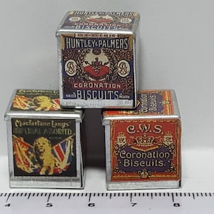 Set 3  Biscuit Tins Miniature Vintage Kitchen Shop Accessory