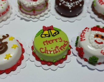 1:12 Scale Round Christmas Cake Dolls House Miniature Bakery Xmas Accessory