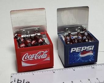 1:12 Scale Coca Cola, Pepsi Cooler Box With 6 Bottles & Ice Dolls House Coke