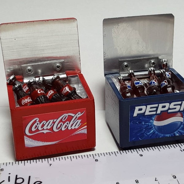 1:12 Échelle Coca Cola, Pepsi Cooler Box avec 6 bouteilles et Ice Dolls House Coke