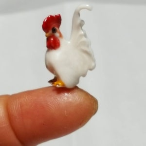Miniature White Ceramic Rooster Ornament, Pet Chicken Gift