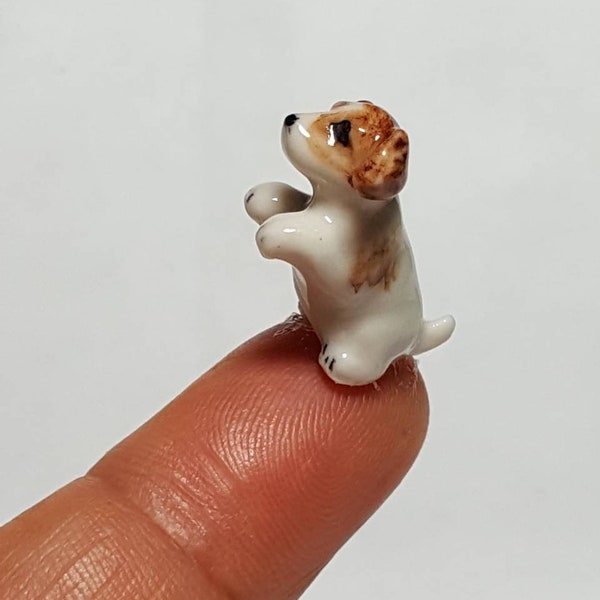 Adorable Tiny Micro Miniature  Dog,  Hand Painted Ceramic Ornament, Collectable , Pet ,Gift