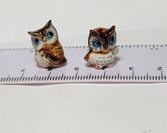 Hand Painted Tiny Miniature Ceramic Owl ,Collectable, Gift Ornament, Pet ,Bird